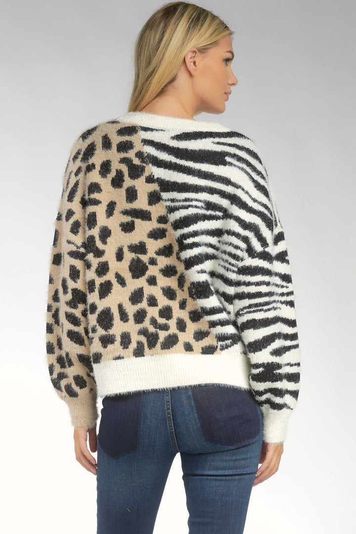 Mixed Animal Print Sweater | Taupe Black - Thumbnail Image Number 2 of 2
