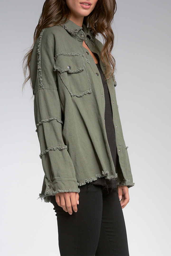 Distressed Rock &amp; Roll Jacket | Olive - Thumbnail Image Number 2 of 3
