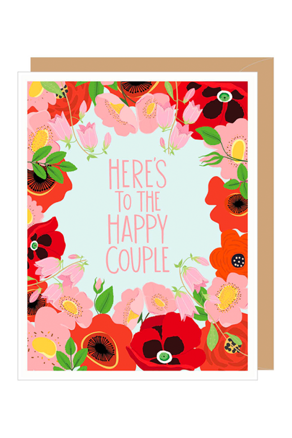 Happy Couple Floral Wedding/Engagement Card - Main Image Number 1 of 1
