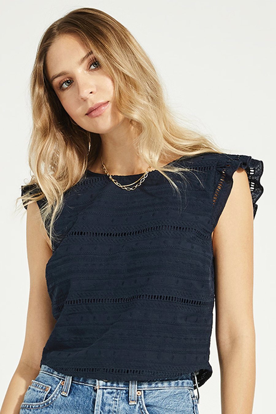 Venice Embroidered Cotton Top | Navy - Main Image Number 1 of 2