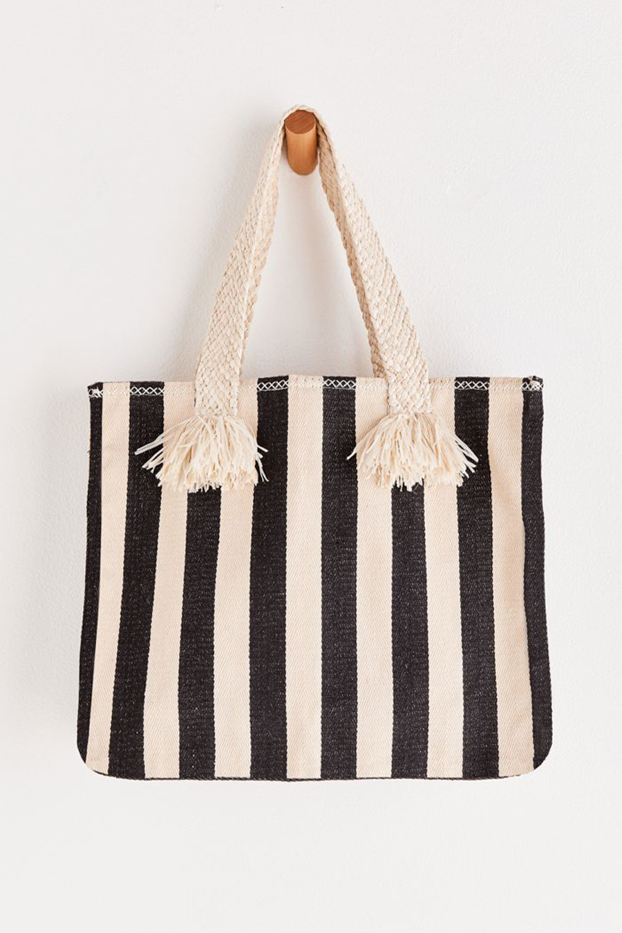 Cabana Rugby Stripe Tote | Black - Main Image Number 1 of 1