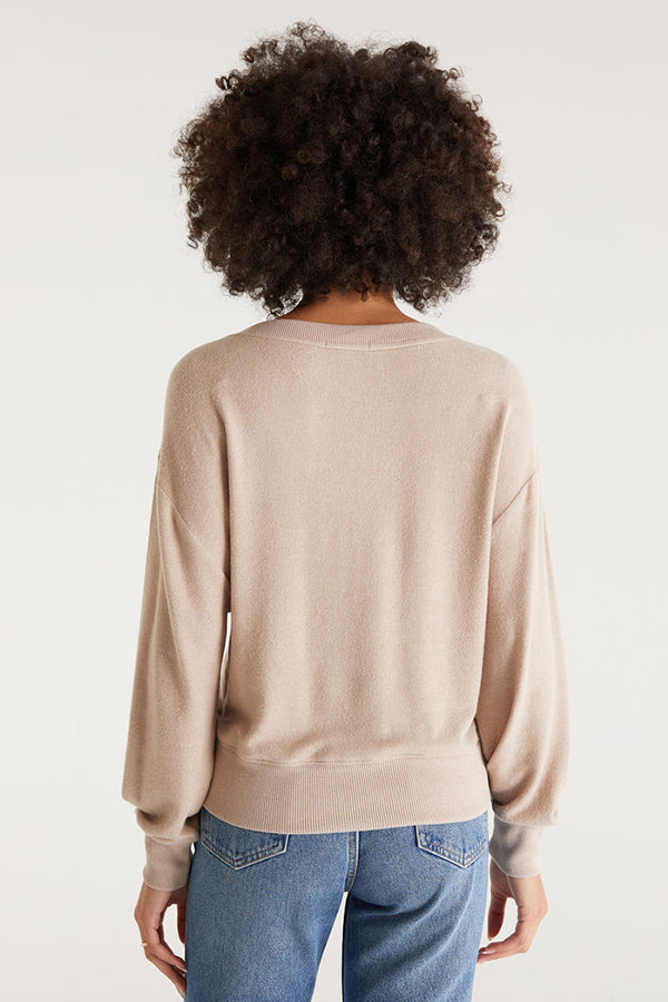 Francis Marled V-Neck Top | Feather Taupe - Main Image Number 3 of 3