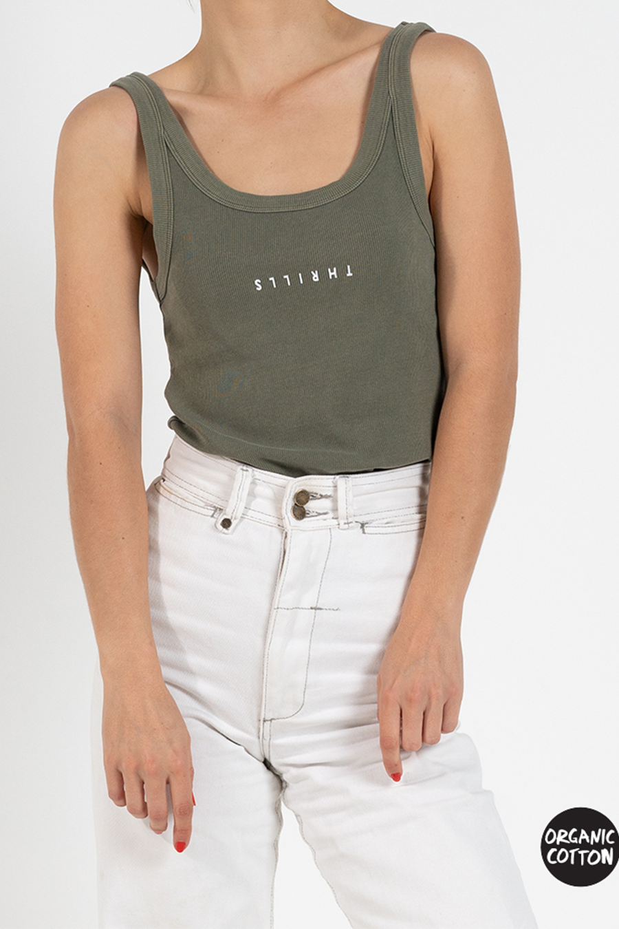 Minimal Thrills Rib Tank | Army Green - West of Camden - Main Image Number 4 of 4