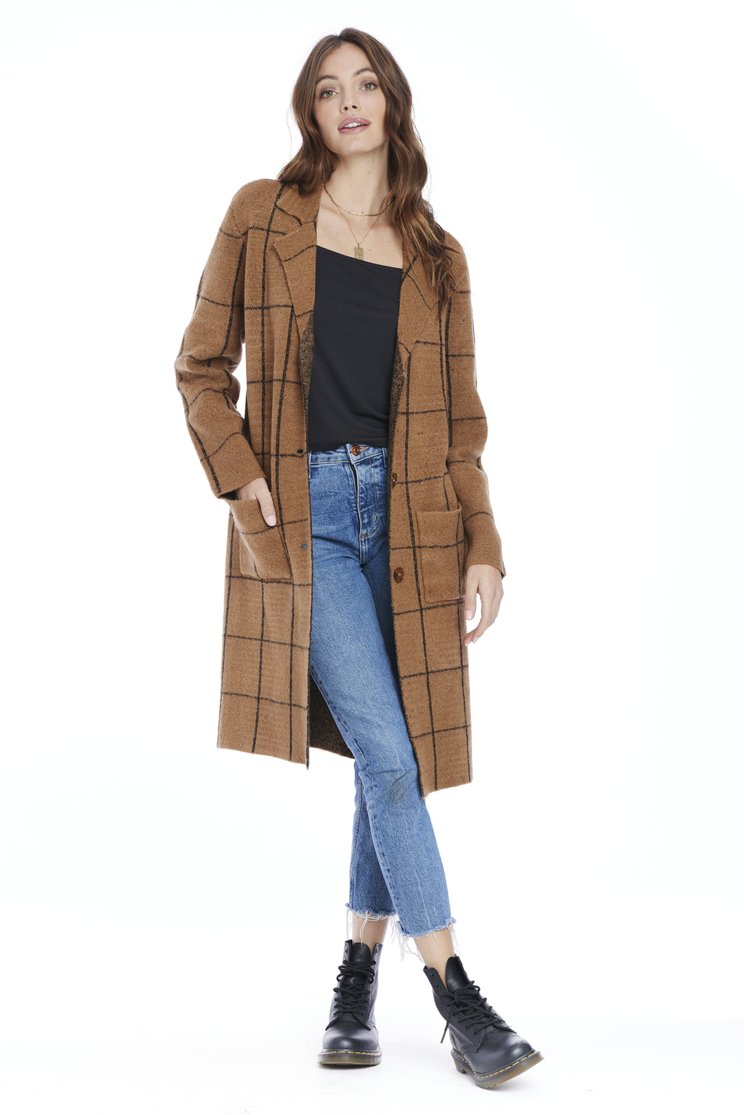 Plaid Long Sweater Jacket | Sienna - Main Image Number 1 of 3