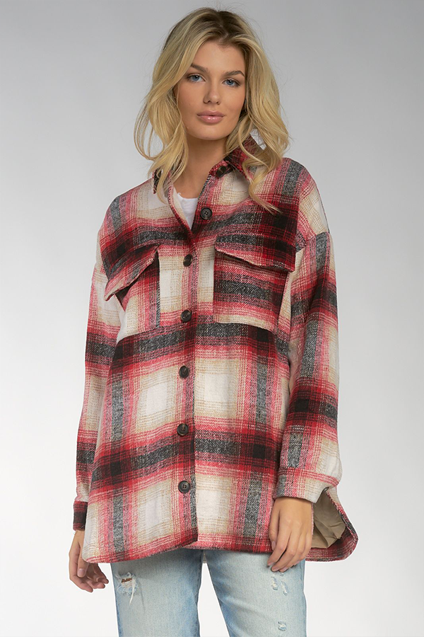 Riley Shirt Jacket | Red Plaid - Main Image Number 1 of 3