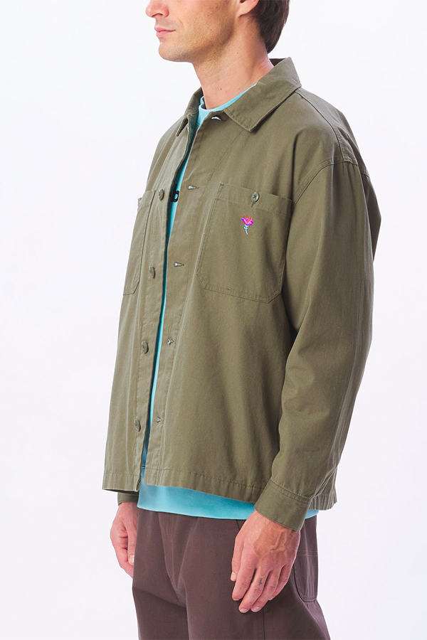 Contrast Zip Shirt Jacket | Smokey Olive - Main Image Number 3 of 3