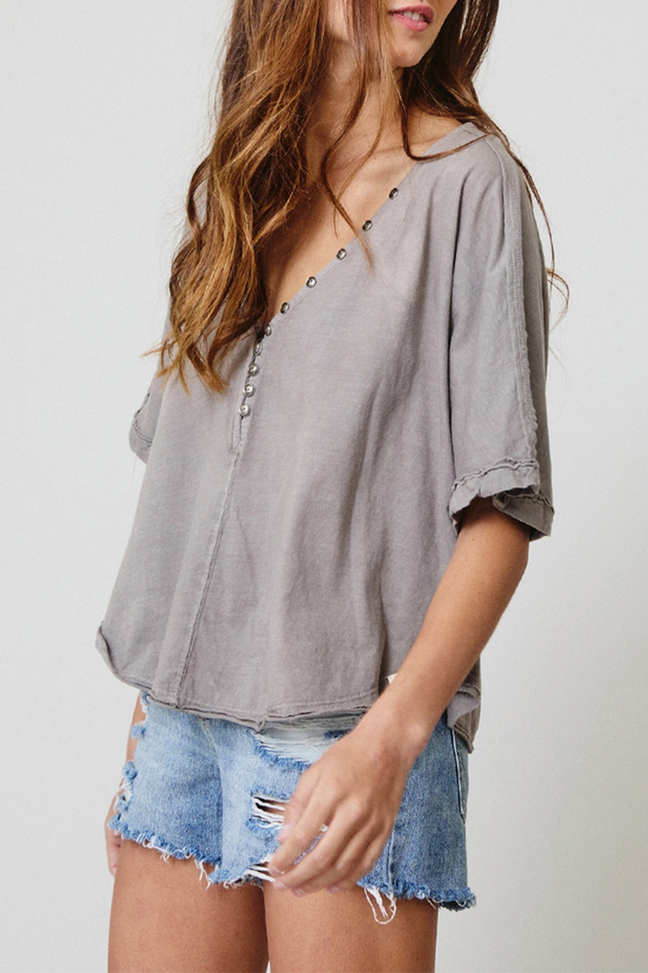 Vintage Loop Button Top | Grey - Thumbnail Image Number 2 of 3
