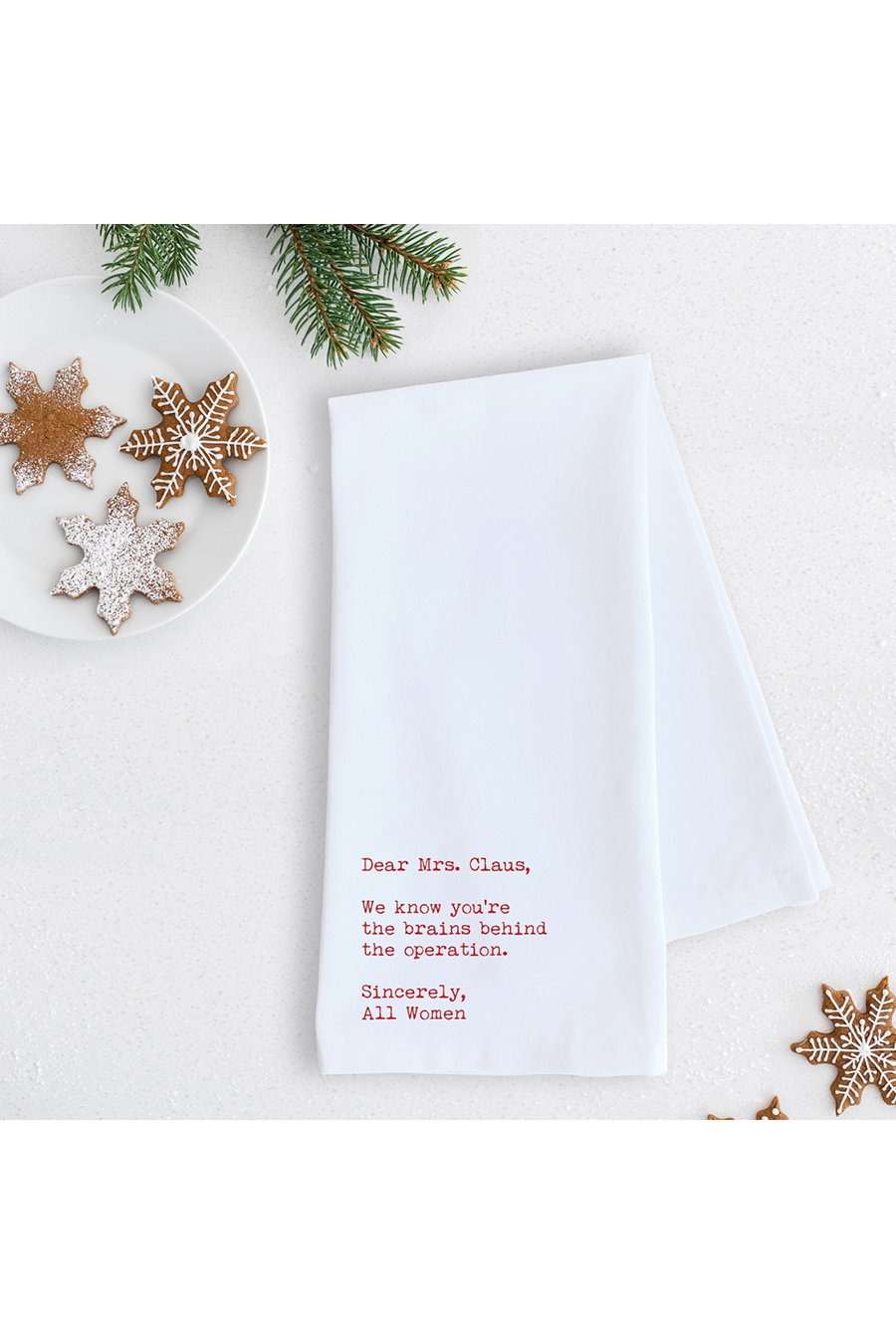 Dear Mrs. Claus Tea Towel | White/Red - Main Image Number 1 of 1