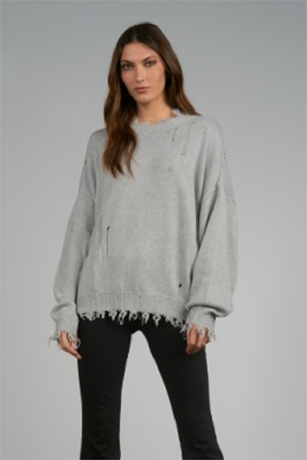 Distressed Crewneck Sweater | Heather Grey - Main Image Number 1 of 1