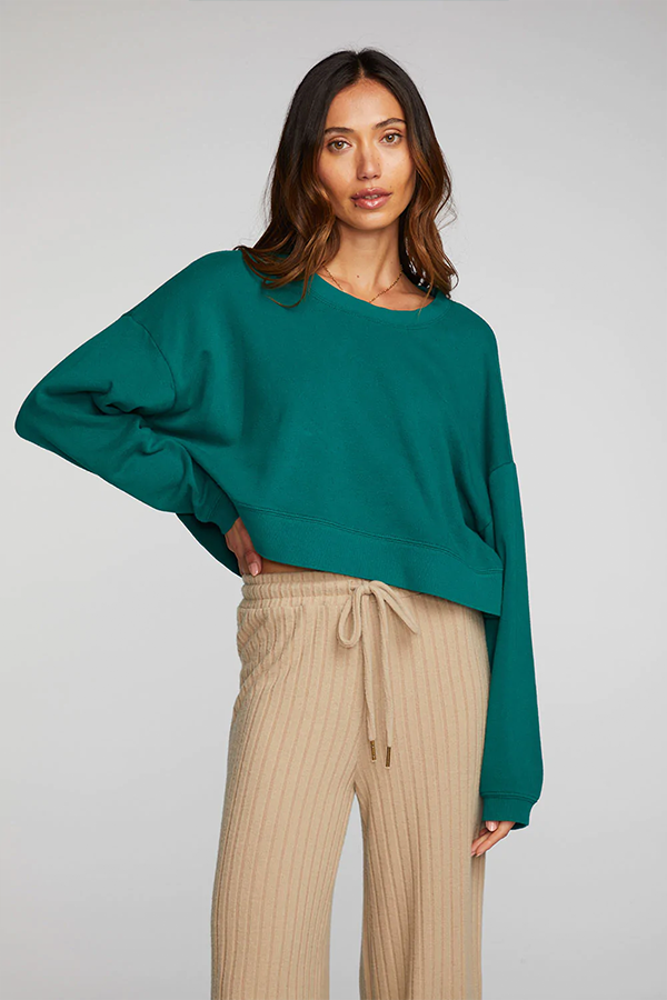 Cotton Fleece Pullover | Emerald - Main Image Number 1 of 2