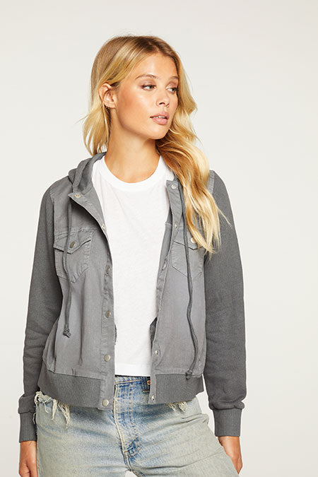 Twill Crop Trucker Jacket | Washed Shade - Main Image Number 1 of 4