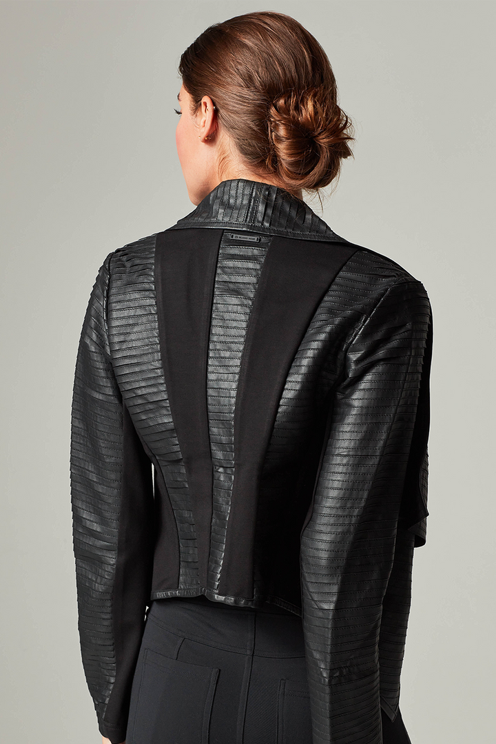 Strip Leather Drape Front Jacket | Black