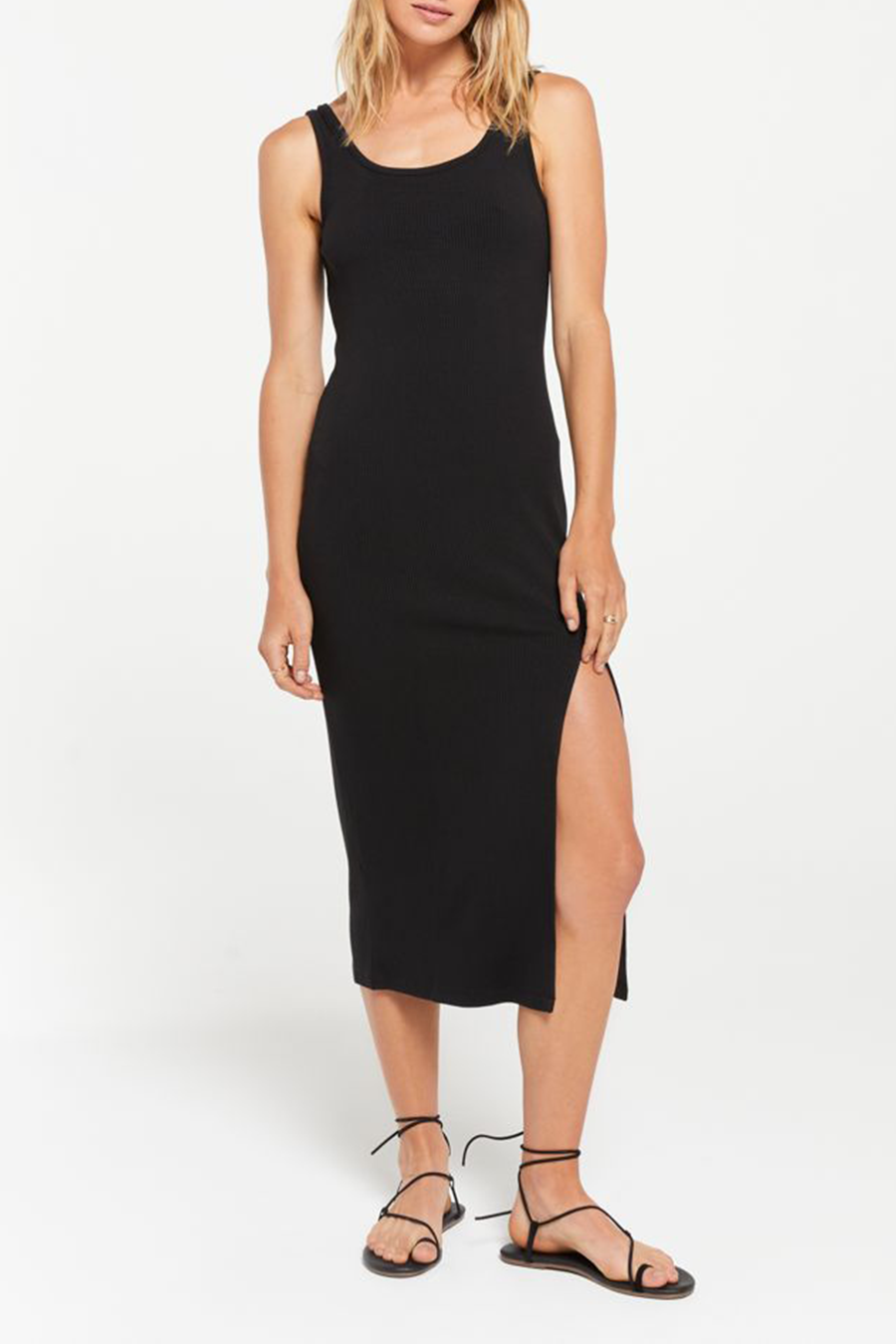 Melina Rib Dress | Black - Main Image Number 1 of 3