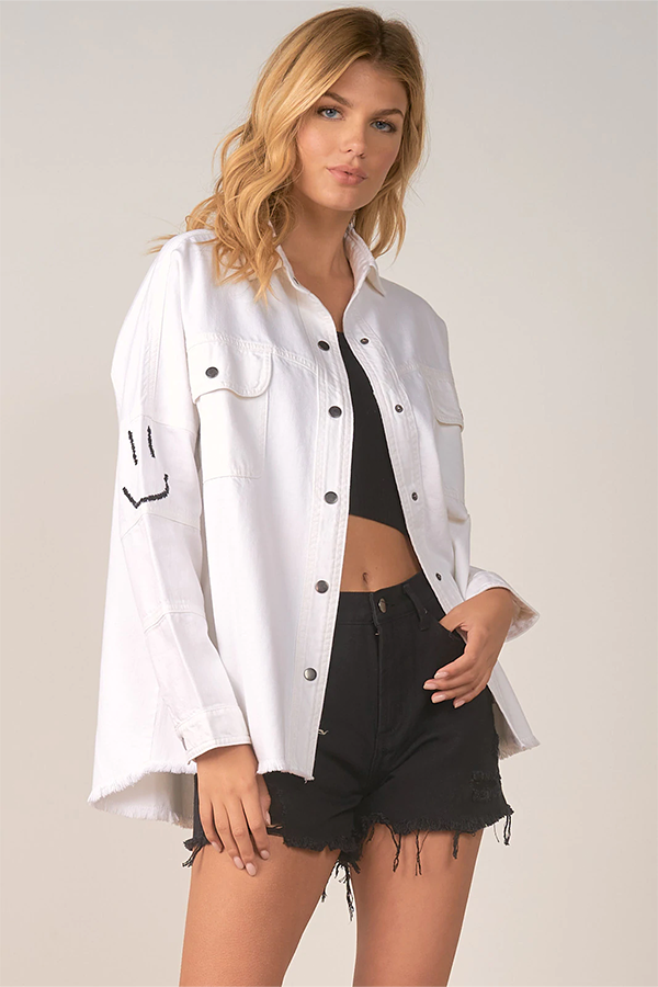 Dolly Smiley Face Jacket | White - Main Image Number 1 of 2