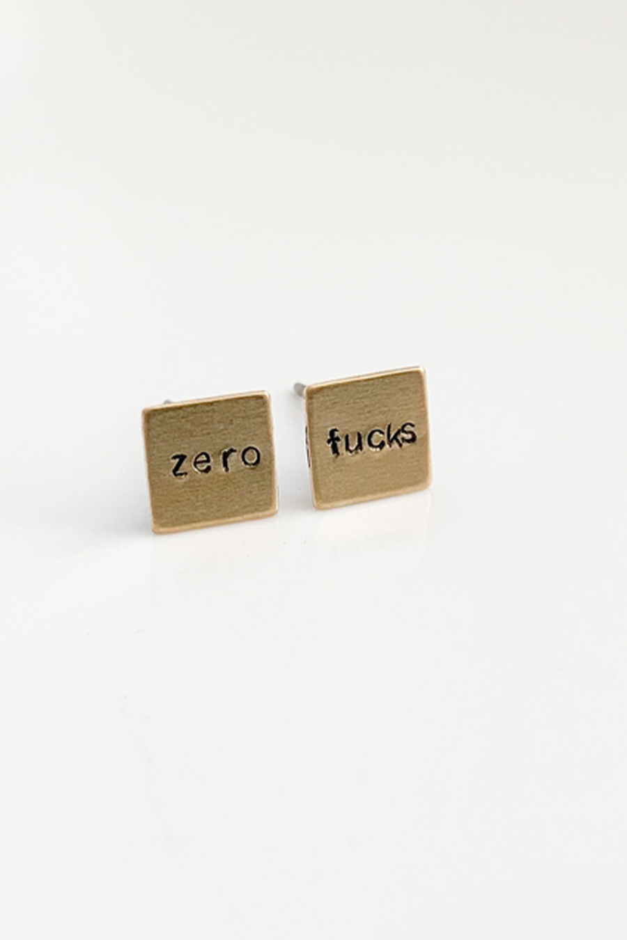 Zero Fucks Square Earrings | Brass - Main Image Number 1 of 1