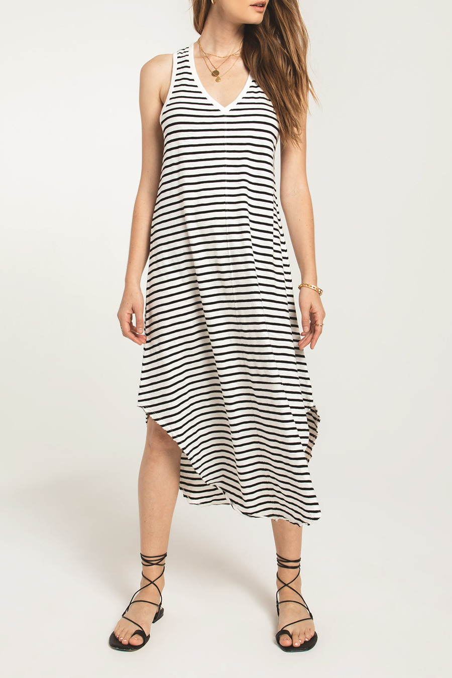 Reverie Stripe Dress | Black/D. White - West of Camden