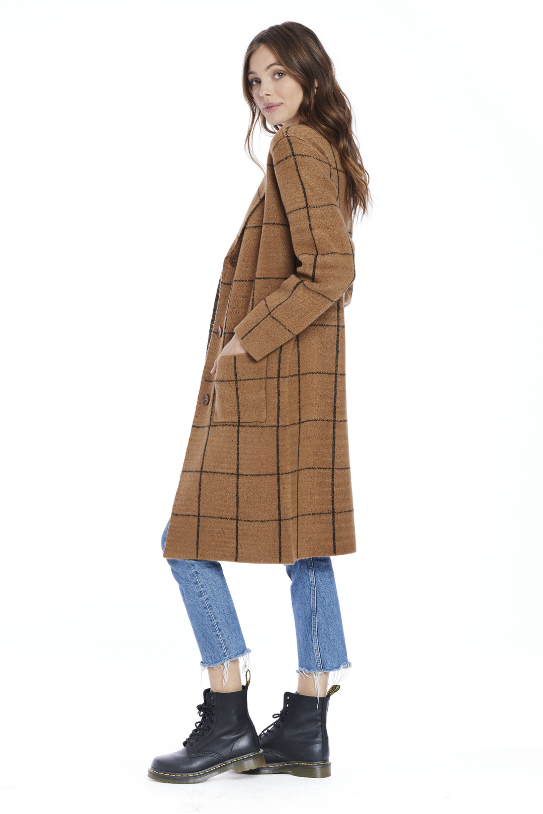 Plaid Long Sweater Jacket | Sienna - Main Image Number 2 of 3