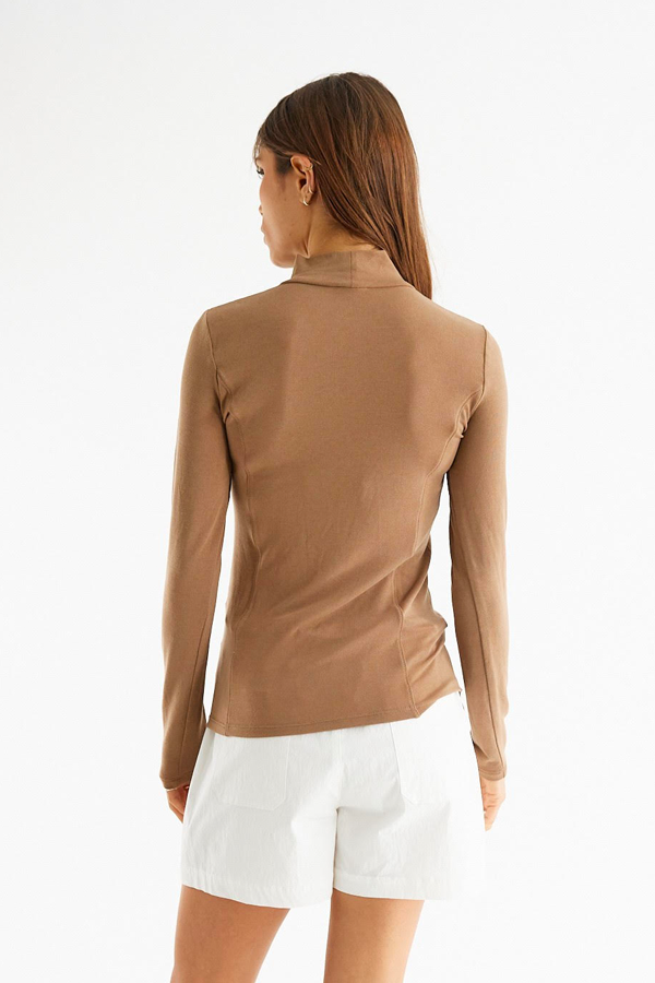 Mock Neck Long Sleeve Shirt | Khaki - Thumbnail Image Number 2 of 2
