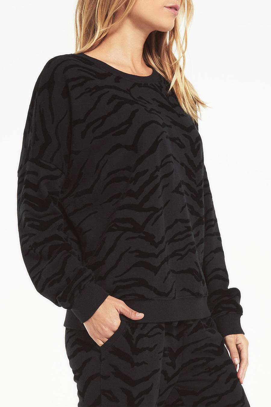 Marin Tiger Flocked Sweatshirt | Black - Main Image Number 2 of 2
