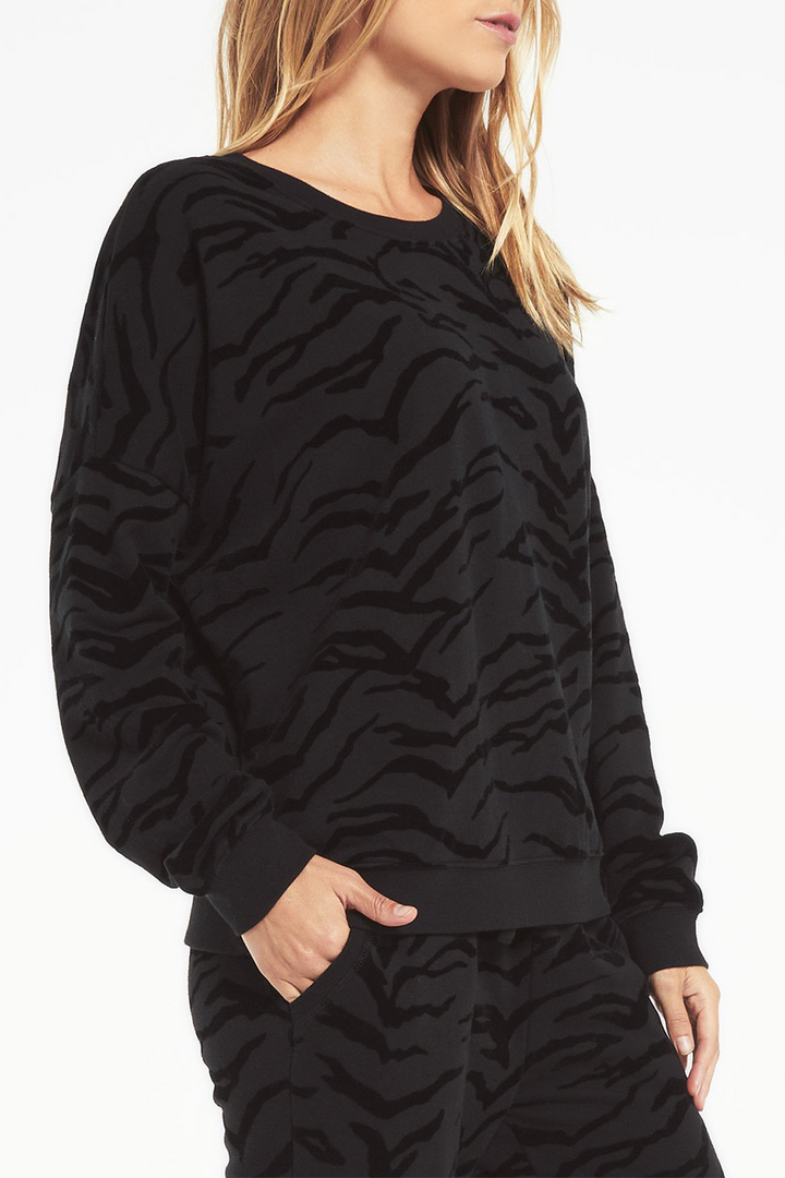Marin Tiger Flocked Sweatshirt | Black - Thumbnail Image Number 2 of 2
