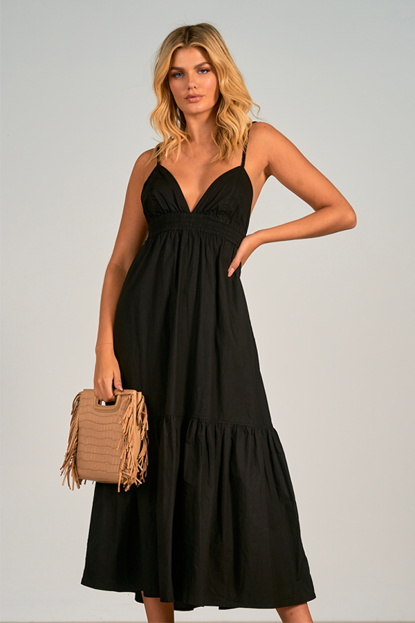 Bralette Ruffled Maxi Dress | Black - Main Image Number 1 of 2
