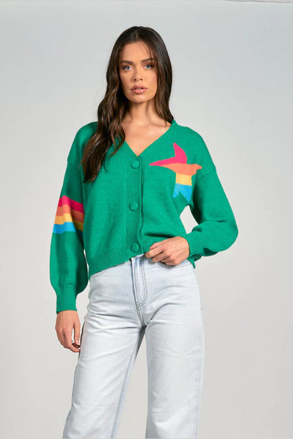 Star Cardigan Sweater | Green - Thumbnail Image Number 1 of 3
