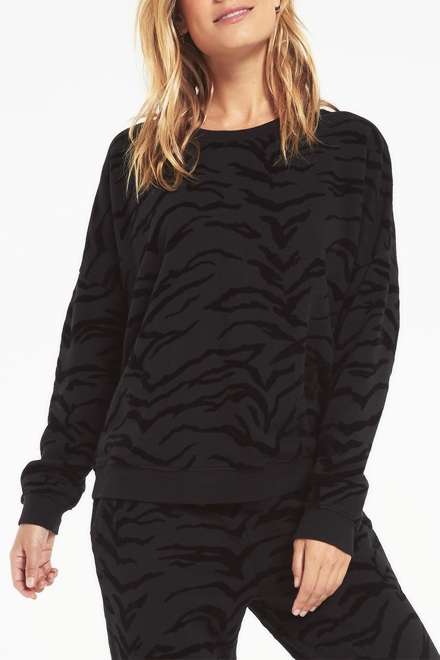 Marin Tiger Flocked Sweatshirt | Black - Main Image Number 1 of 2