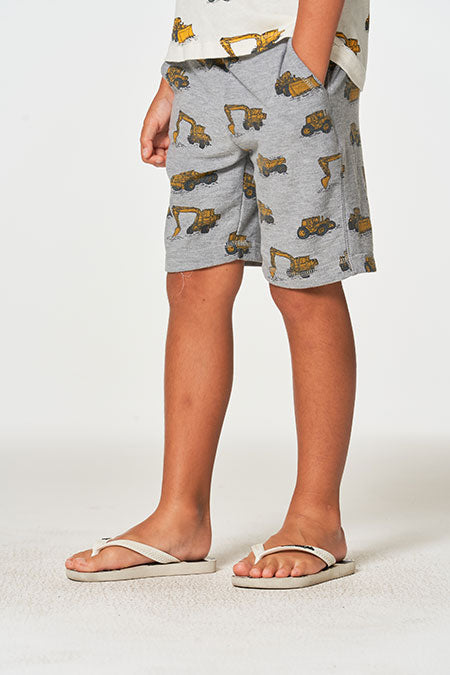 Boys Tractor Cozy Beach Shorts | Heather Grey - Visual Media Number 2 of 2