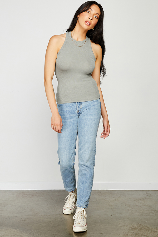 Celine Rib Tank | Aloe - Main Image Number 1 of 2