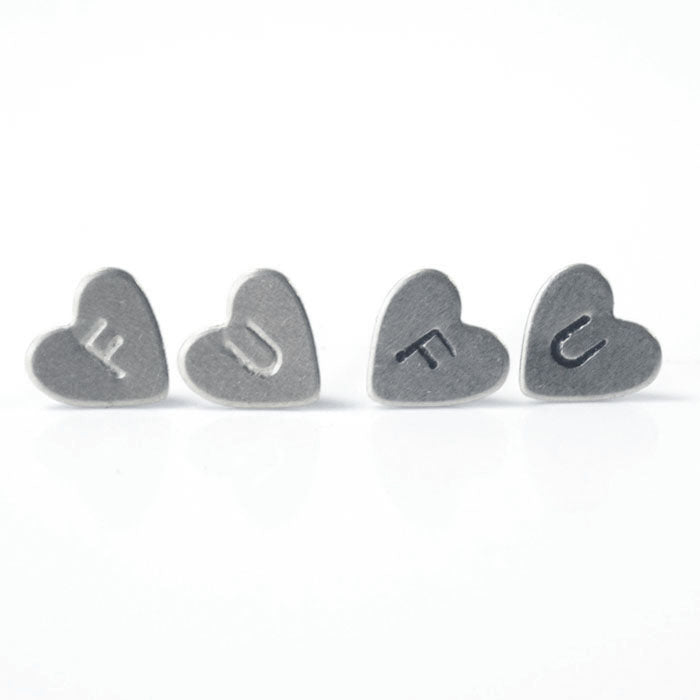 F U Heart Earrings | Silver - West of Camden