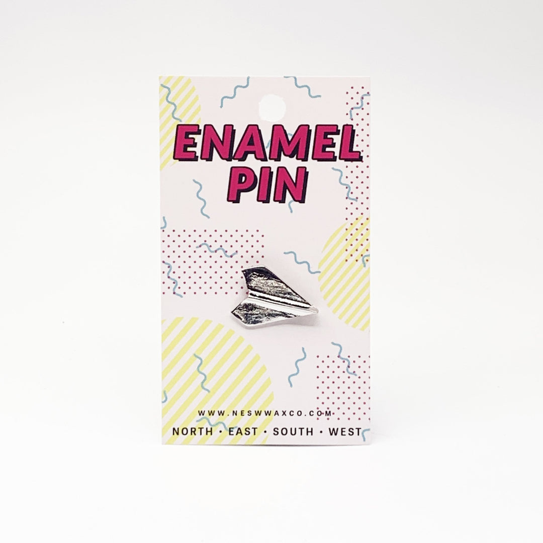 Silver Paper Airplane Enamel Pin - Main Image Number 1 of 1