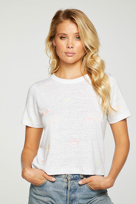 Neon Lips Cropped Easy Tee | White - Main Image Number 1 of 1