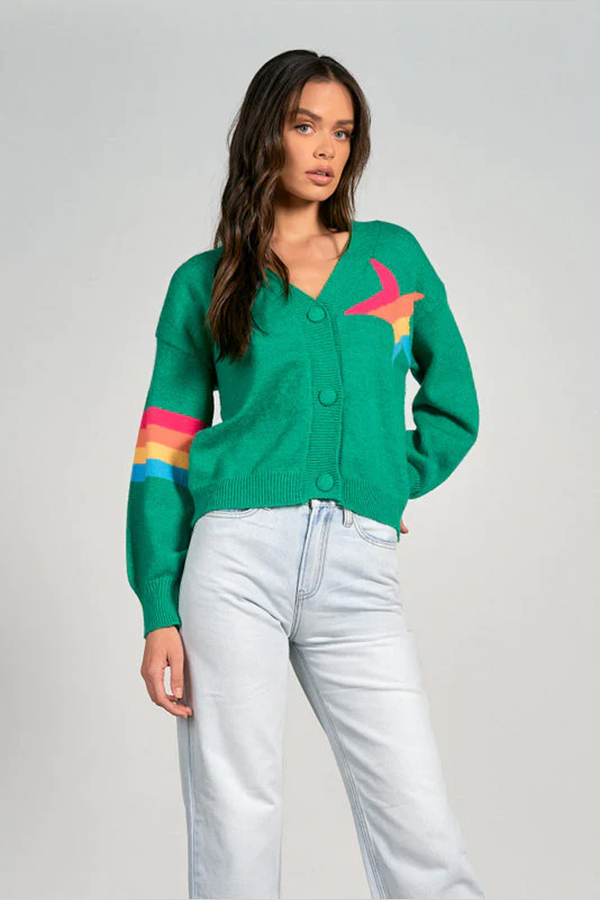Star Cardigan Sweater | Green - Thumbnail Image Number 3 of 3
