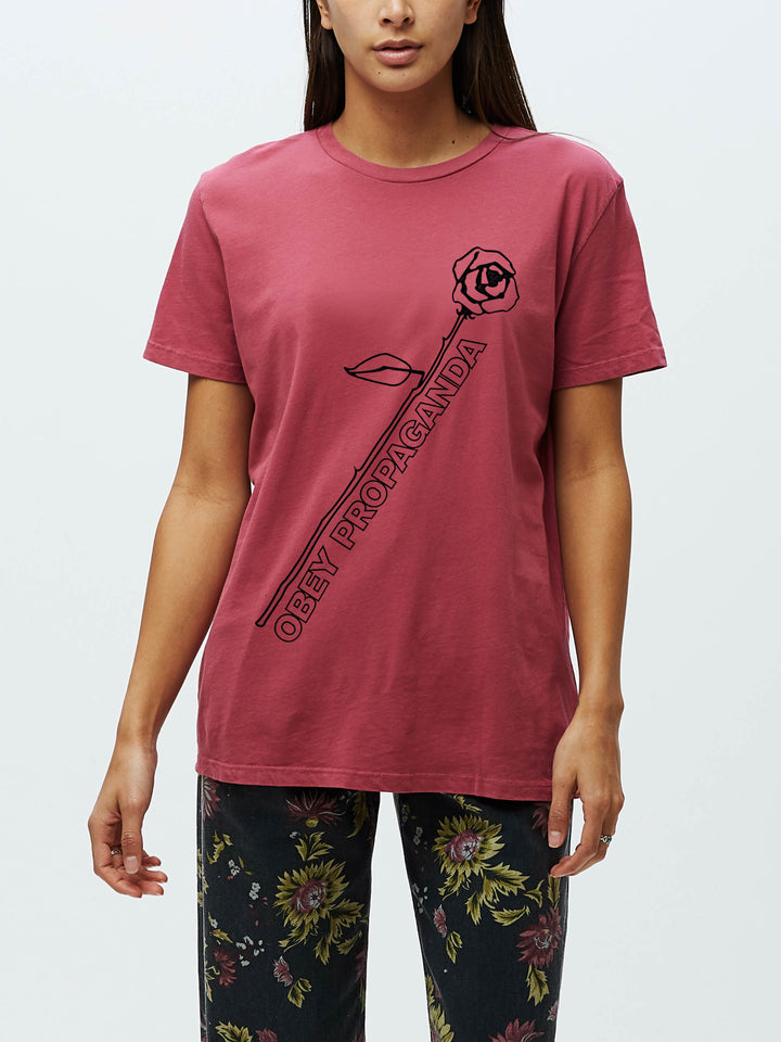 Obey Rose Stem Tee | Deep Rose - West of Camden - Thumbnail Image Number 1 of 2
