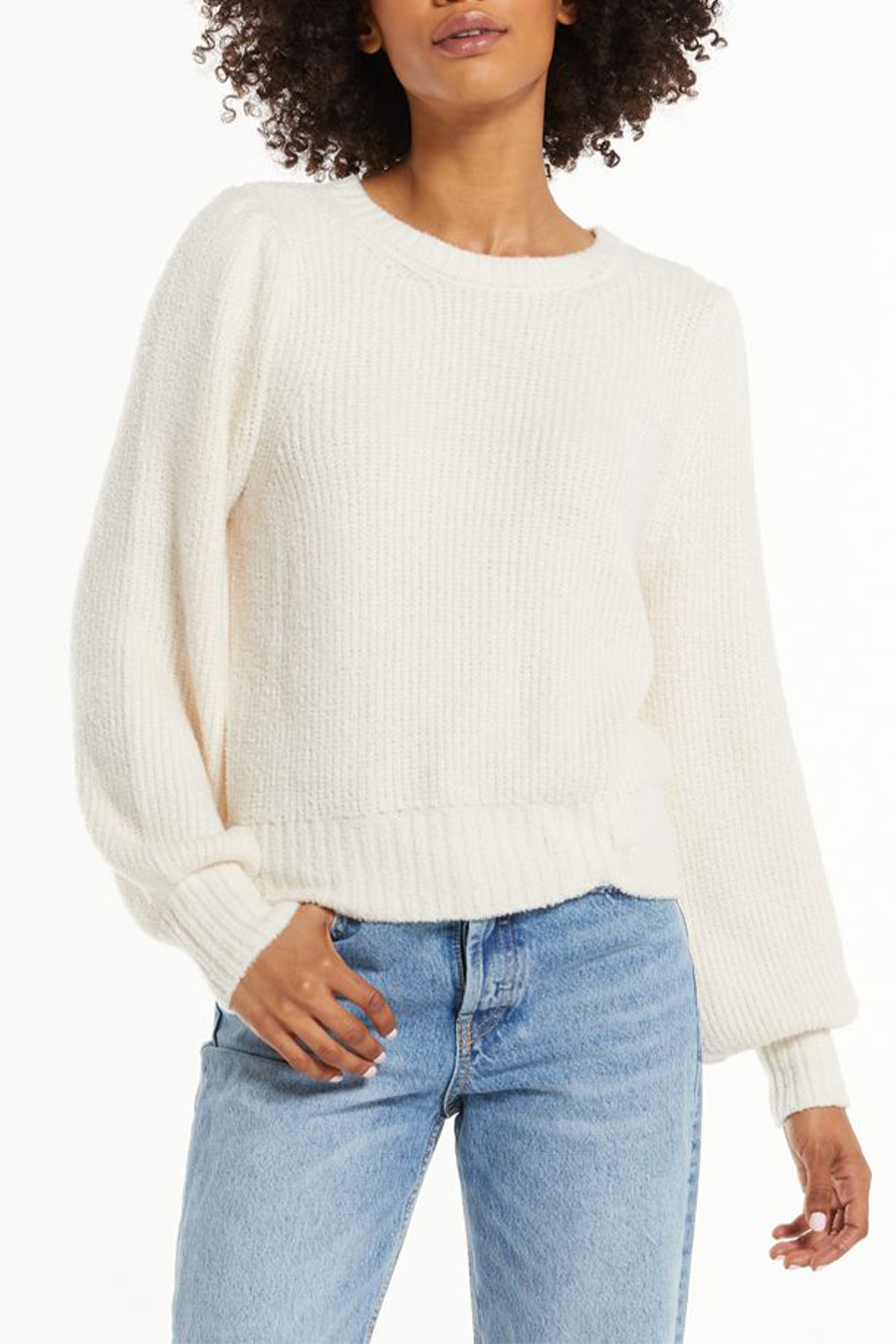 Bailey Puff Sleeve Sweater | Pebble - Main Image Number 1 of 1