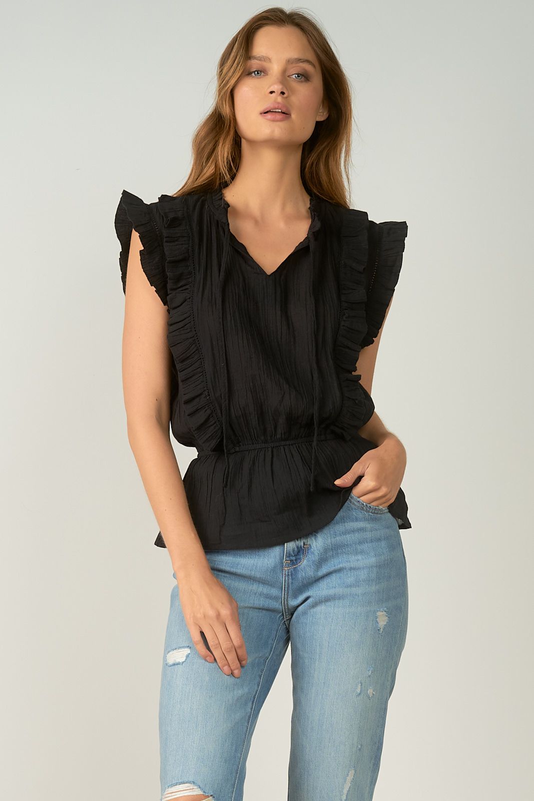 Sleeveless Ruffle Top | Black - Main Image Number 1 of 1