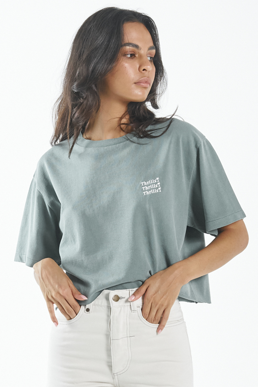 Thrills Embro Crop Tee | Lume Green - Main Image Number 1 of 1