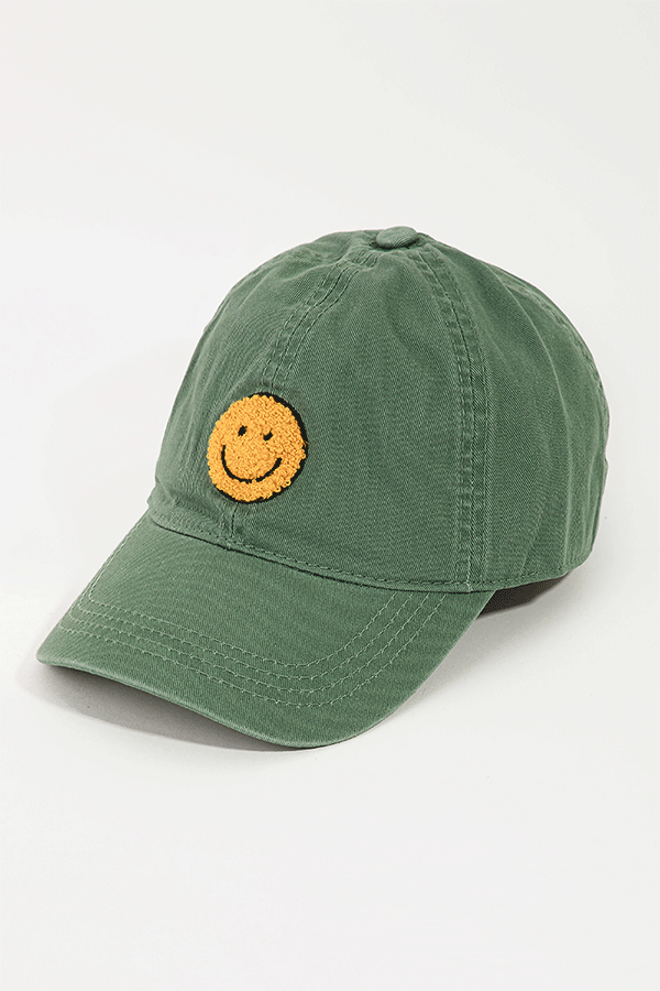 Smiley Face Print Denim Cap | Green - Main Image Number 1 of 1