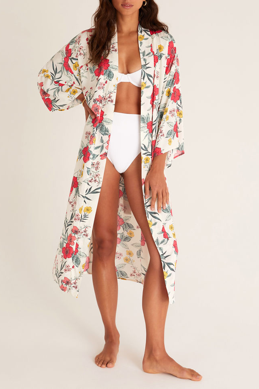 Bed To Beach Floral Kimono | White Sand - Main Image Number 1 of 1
