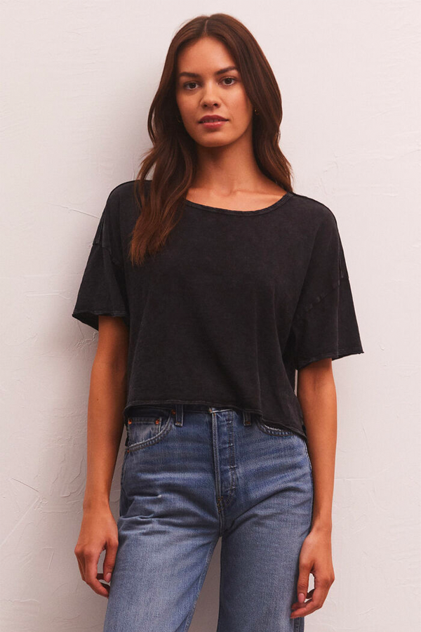 Hazel Slub Tee | Black - Thumbnail Image Number 1 of 3
