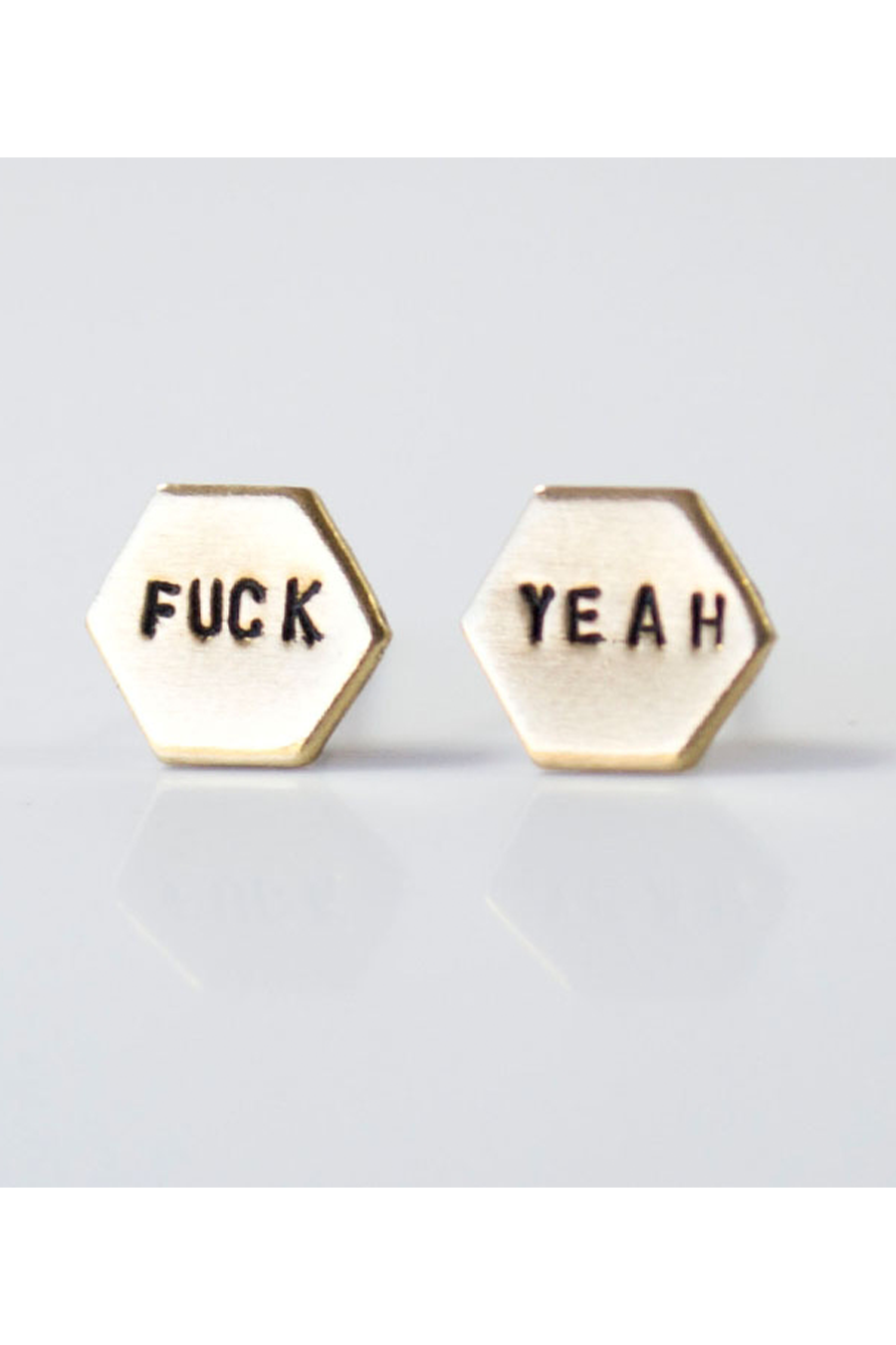 Fuck Yeah Hexagon Earrings | Brass - Main Image Number 1 of 2