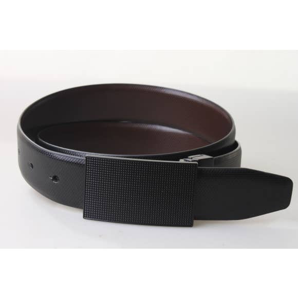 Leather Reversible Plaque Belt | Black - West of Camden