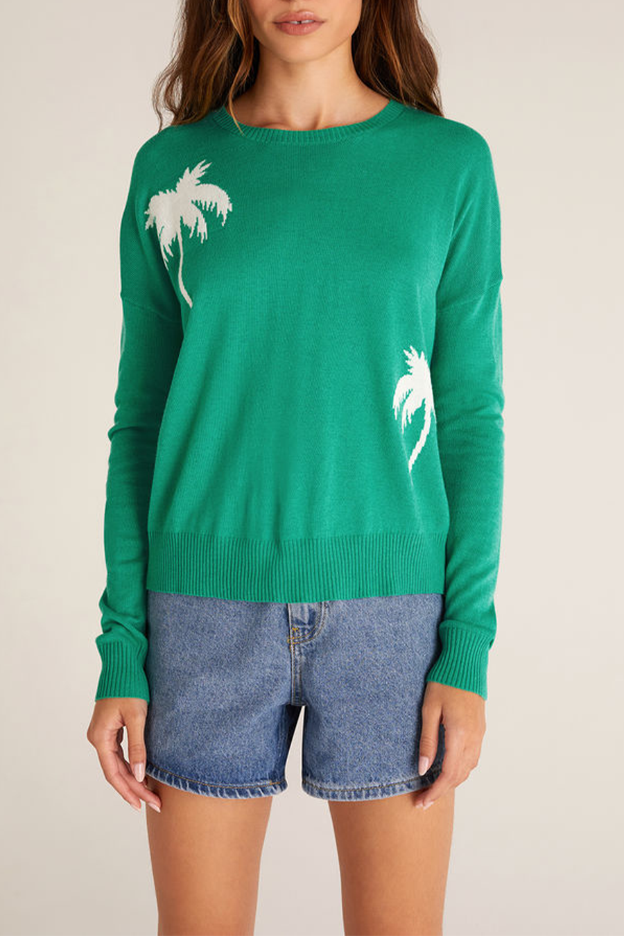 Larisa Palm Tree Sweater | Shamrock - Main Image Number 1 of 1