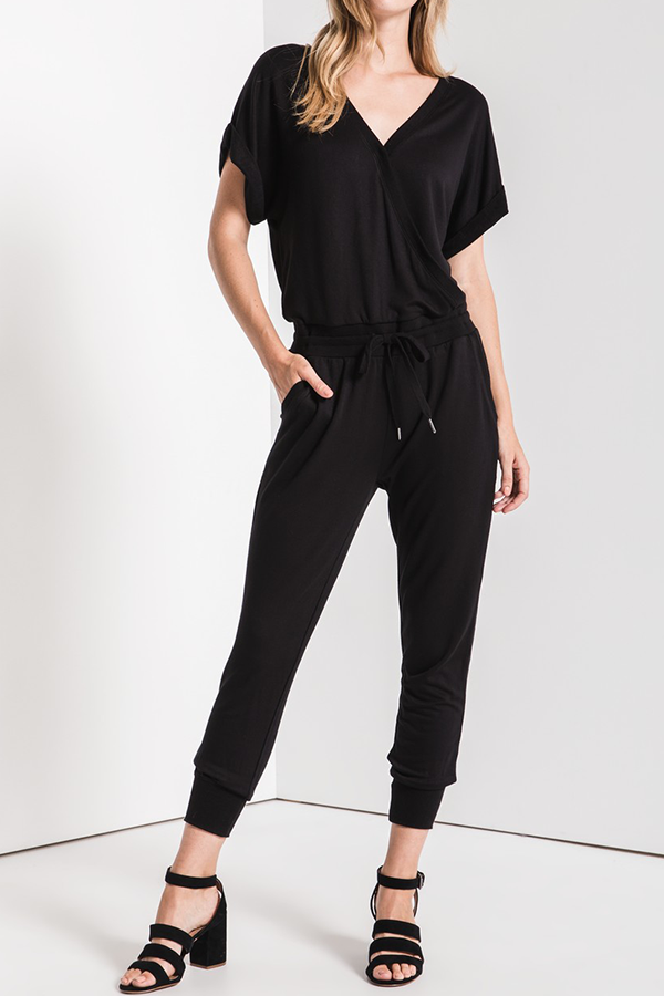 Wrap Front Jumpsuit | Black - West of Camden - Main Image Number 1 of 1