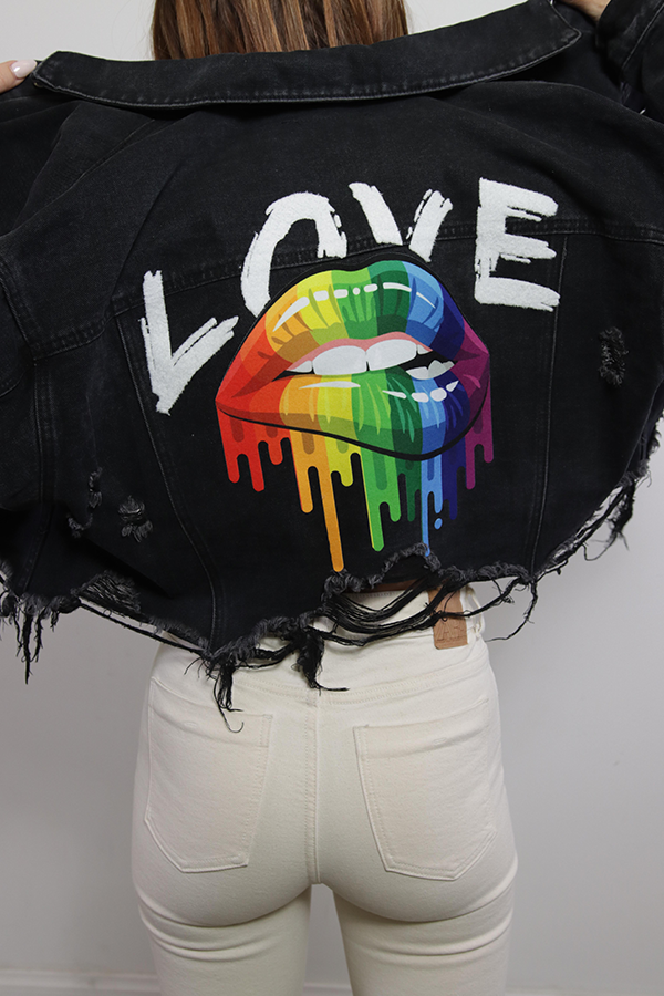 Love Pride Jean Jacket | Black - Thumbnail Image Number 1 of 3
