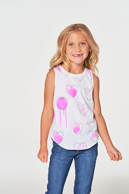 Girls Hand Drawn Hearts Muscle | White - Main Image Number 1 of 2