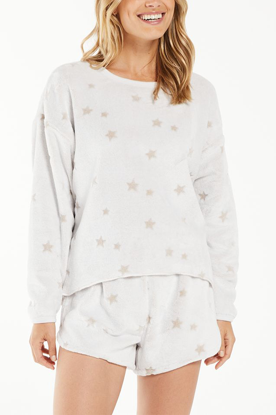 Frosted Plush Star Top | Latte - Main Image Number 1 of 1