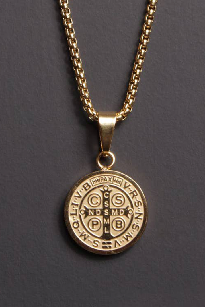St Benedict Medal Necklace 20" | Gold