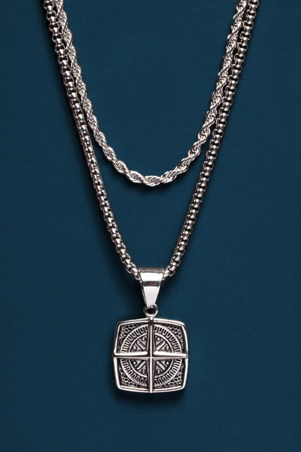 Silver Rope Chain And Compass Necklace 18"/20" - Main Image Number 1 of 1