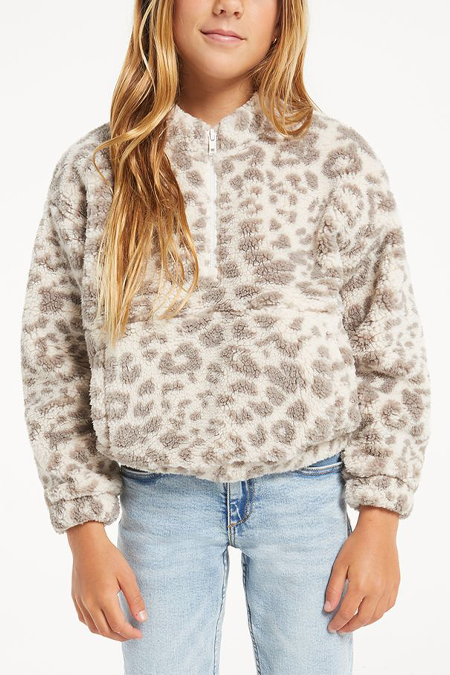 Girls Denver Leopard Jacket | Mink Grey - Main Image Number 1 of 1
